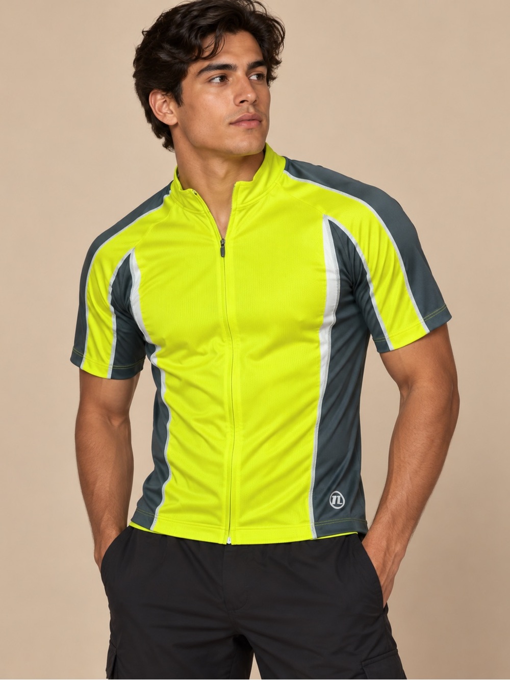 Novara Hi Vis Yellow Gray Full Zip Cycling Jersey XL